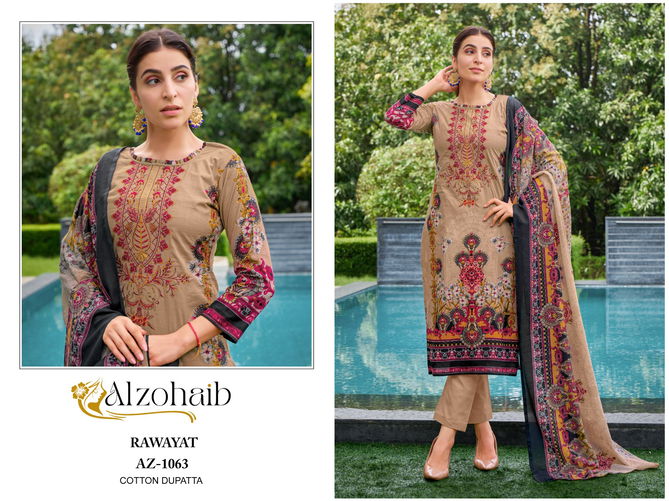 Alzohaib Rawayat Printed Embroidery Cotton Pakistani Suits Wholesale Price In Surat
